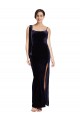 Discount Stretch Velvet Sheath Long Sleeveless Low Back High Side Slit Formal Dress