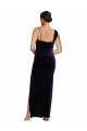 Discount Stretch Velvet Sheath Long Sleeveless Low Back High Side Slit Formal Dress