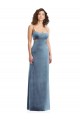 Discount Stretch Velvet Sheath Long Sleeveless Low Back Dusty Blue Formal Dress