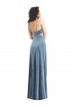 Discount Stretch Velvet Sheath Long Sleeveless Low Back Dusty Blue Formal Dress