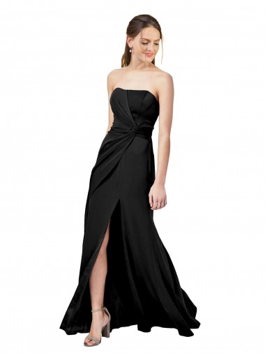 Discount Stretch Crepe Sheath Long Sleeveless Low Back Front Slit Formal Dress