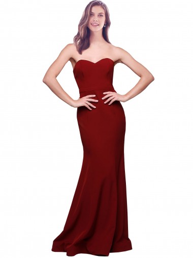 Discount Stretch Crepe Sheath Long Sleeveless Low Back Burgundy Formal Dress