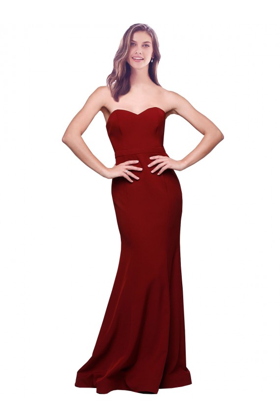 Discount Stretch Crepe Sheath Long Sleeveless Low Back Burgundy Formal Dress