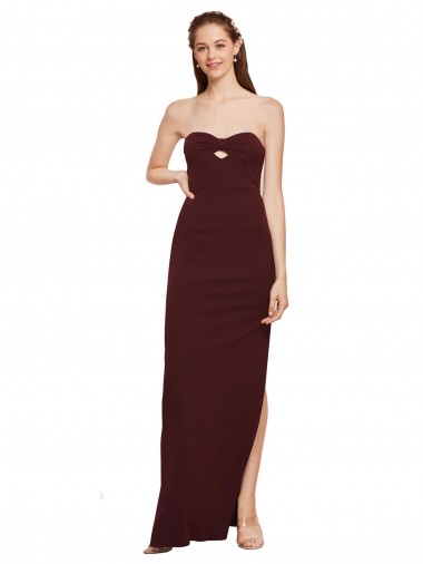 Discount Stretch Crepe Sheath Long Sleeveless Burgundy Gold Formal Dress