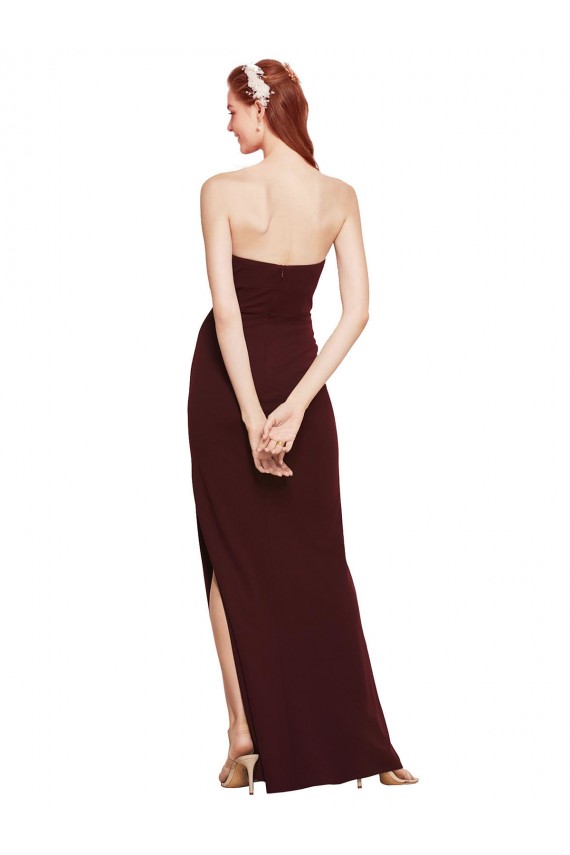 Discount Stretch Crepe Sheath Long Sleeveless Burgundy Gold Formal Dress