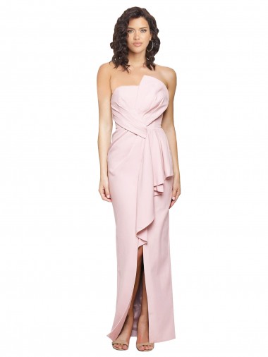 Discount Stretch Crepe Sheath Long Sleeveless Pink Low Back Formal Dress