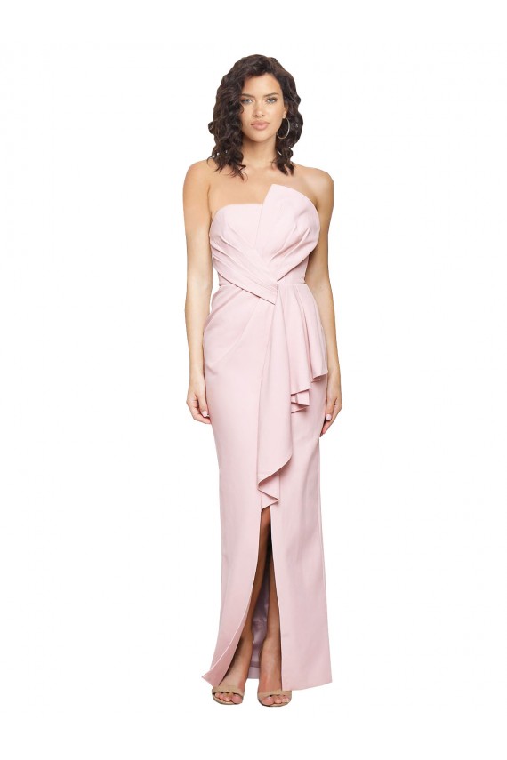 Discount Stretch Crepe Sheath Long Sleeveless Pink Low Back Formal Dress