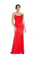 Discount Stretch Satin Sheath Long Sleeveless Low Back High Side Slit Formal Dress