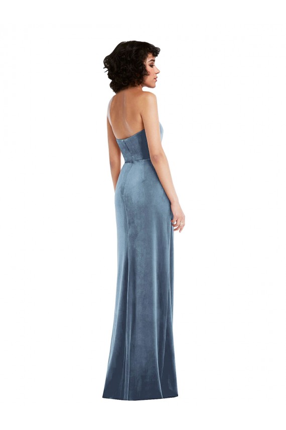 Discount Stretch Velvet Sheath Long Sleeveless Low Back Formal Dress
