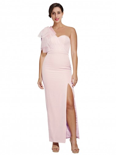 Discount Stretch Crepe Sheath Long Sleeveless Low Back High Slit Formal Dress