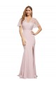 Discount Stretch Crepe & Tulle Sheath Short Sleeves Long Low Back Formal Dress