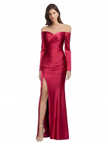 Discount Stretch Satin Sheath Long Long Sleeves Formal Dress