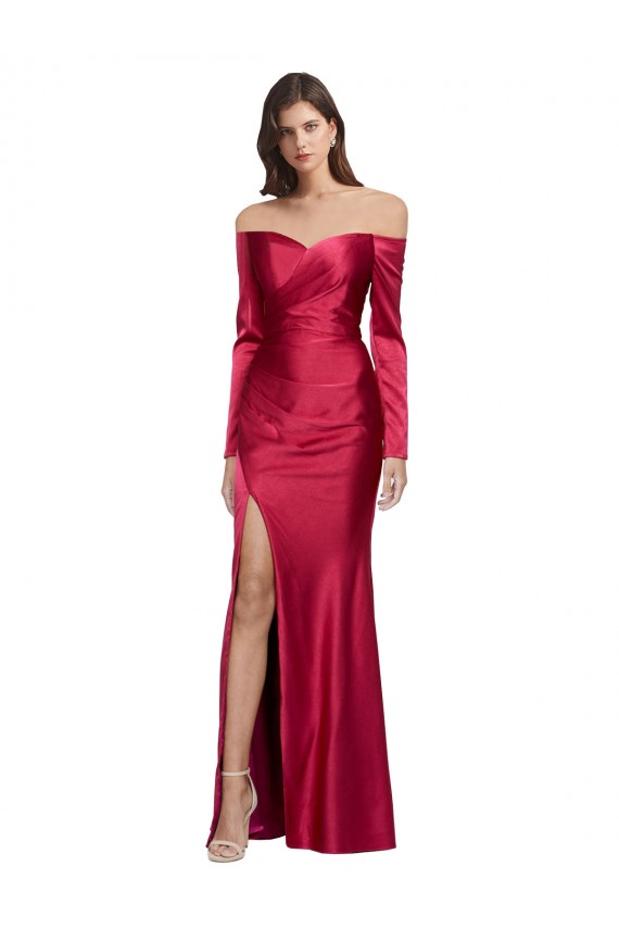 Discount Stretch Satin Sheath Long Long Sleeves Formal Dress