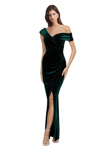 Discount Stretch Velvet Sheath Long Sleeveless High Low Formal Dress