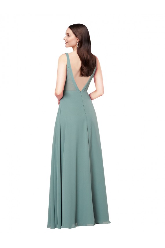 Discount Chiffon Sheath Long Sleeveless Low Back Formal Dress