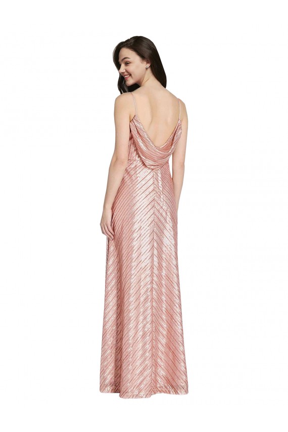 Discount Sequin Sheath Long Sleeveless Low Back Formal Dress