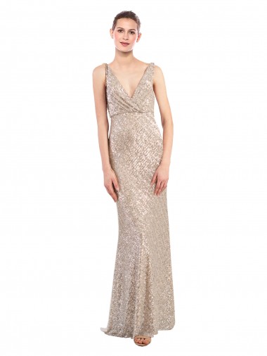Discount Sequin & Sparkling Sequin Sheath Long Sleeveless Low Back Formal Dress