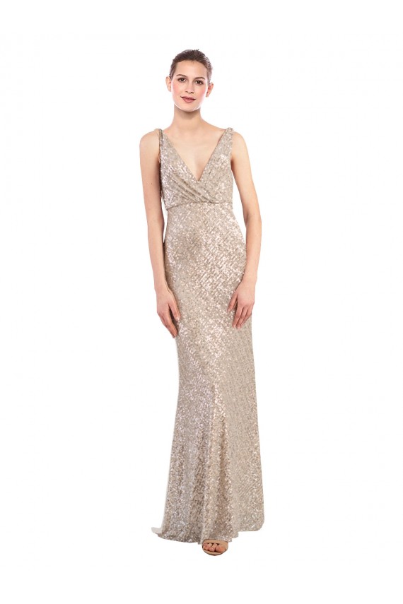 Discount Sequin & Sparkling Sequin Sheath Long Sleeveless Low Back Formal Dress