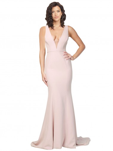 Discount Stretch Crepe Sheath Sweep Train Sleeveless V-Back Black Tie Formal Dress