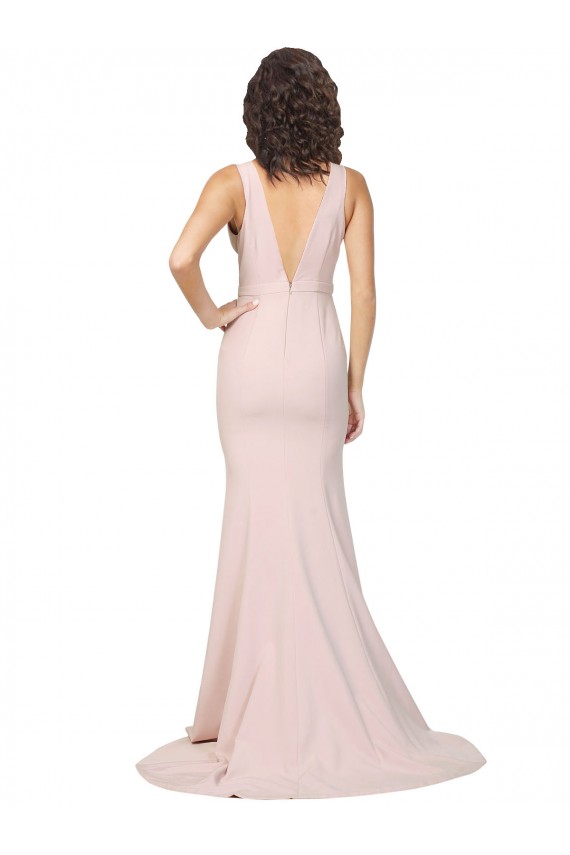 Discount Stretch Crepe Sheath Sweep Train Sleeveless V-Back Black Tie Formal Dress