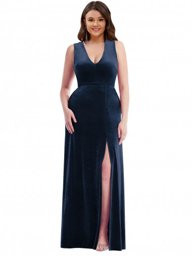 Discount Stretch Velvet Sheath Long Sleeveless Formal Plus Size Formal Dress