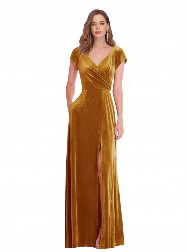 Discount Stretch Velvet Sheath Long Cap Sleeves Formal Dress