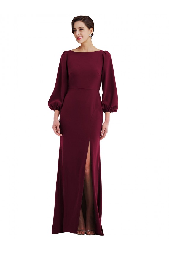 Discount Stretch Crepe Trumpet Long Long Sleeves Open Back Formal Dress