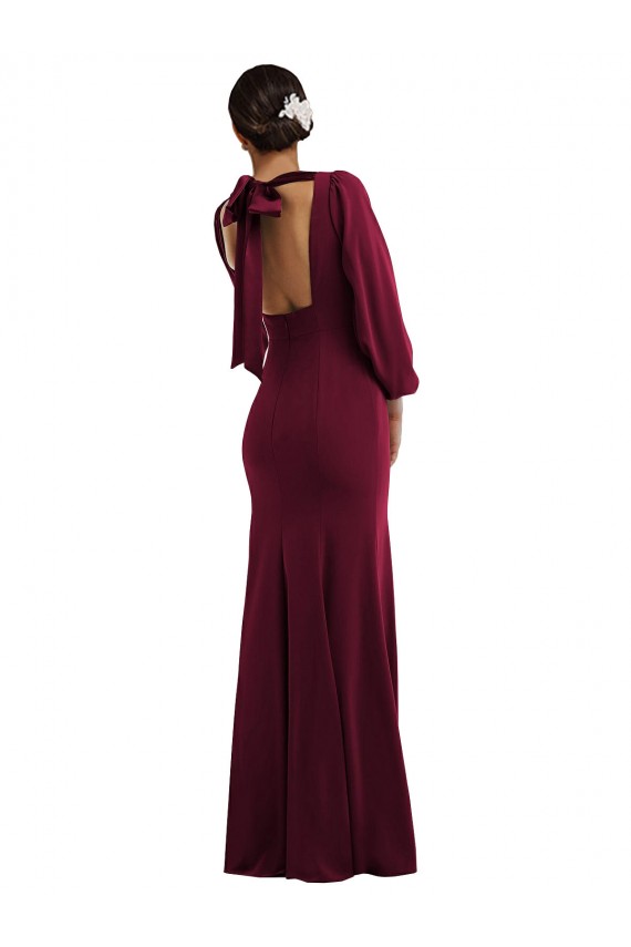 Discount Stretch Crepe Trumpet Long Long Sleeves Open Back Formal Dress