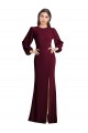 Discount Stretch Crepe Trumpet Long Puff Sleeves Open Back Formal Dress