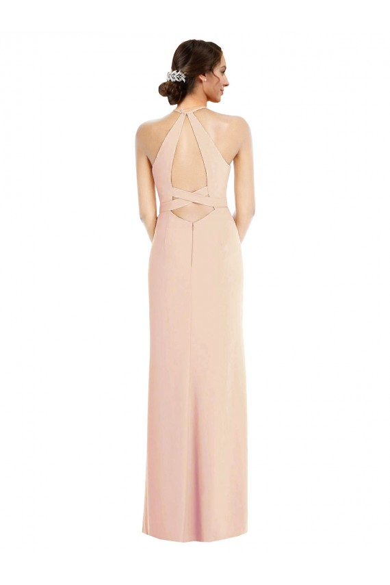 Discount Stretch Crepe Trumpet Long Sleeveless Criss Cross Back Formal Gowns