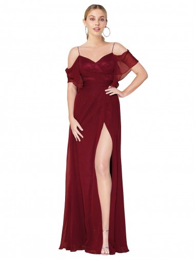 Discount Chiffon Trumpet Long Cold Shoulder V-Back Formal Dress