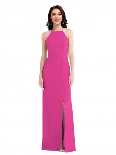 Discount Stretch Crepe Trumpet Long Sleeveless Open Back Fuchsia Formal Dress