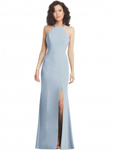 Discount Stretch Crepe Trumpet Long Sleeveless Criss Cross Back Light Sky Blue Formal Dress