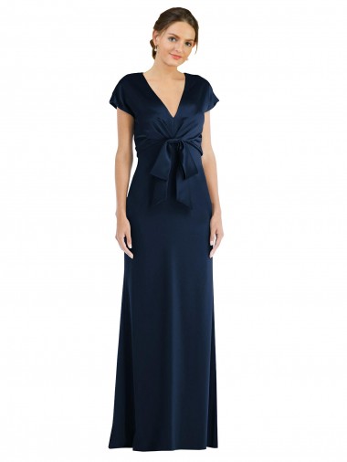 Discount Stretch Crepe Trumpet Long Cap Sleeves Keyhole Back Formal Dress
