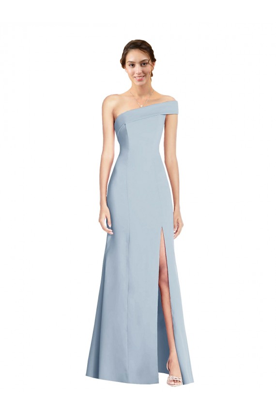 Discount Stretch Crepe Trumpet Trumpet Sleeveless Light Sky Blue Front Slit Formal Dress