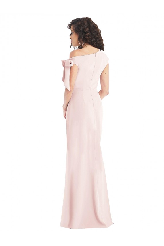 Discount Stretch Crepe Trumpet Long Cap Sleeves Front Slit Formal Dress