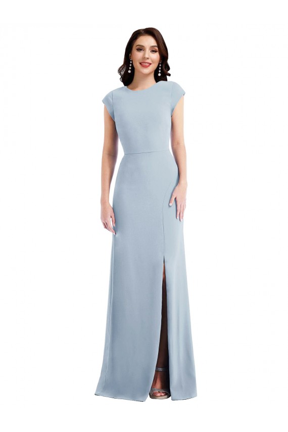 Discount Stretch Crepe Trumpet Long Cap Sleeves Open Back Formal Dress