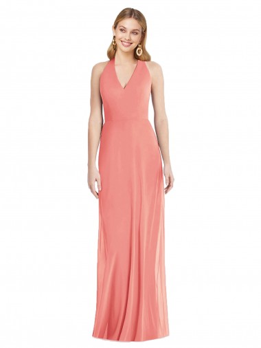 Discount Chiffon Trumpet Long Sleeveless Desert Rose Formal Dress