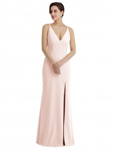 Discount Stretch Crepe Trumpet Long Sleeveless V-Back Pink Formal Dress